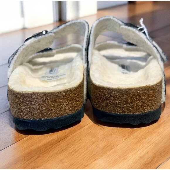 BIRKENSTOCK Arizona Shearling Wool Black & White Plaid Sandal W Sz 9 Narrow NWT - Picture 9 of 15